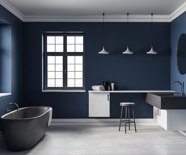 salle de bains bleue et grise
